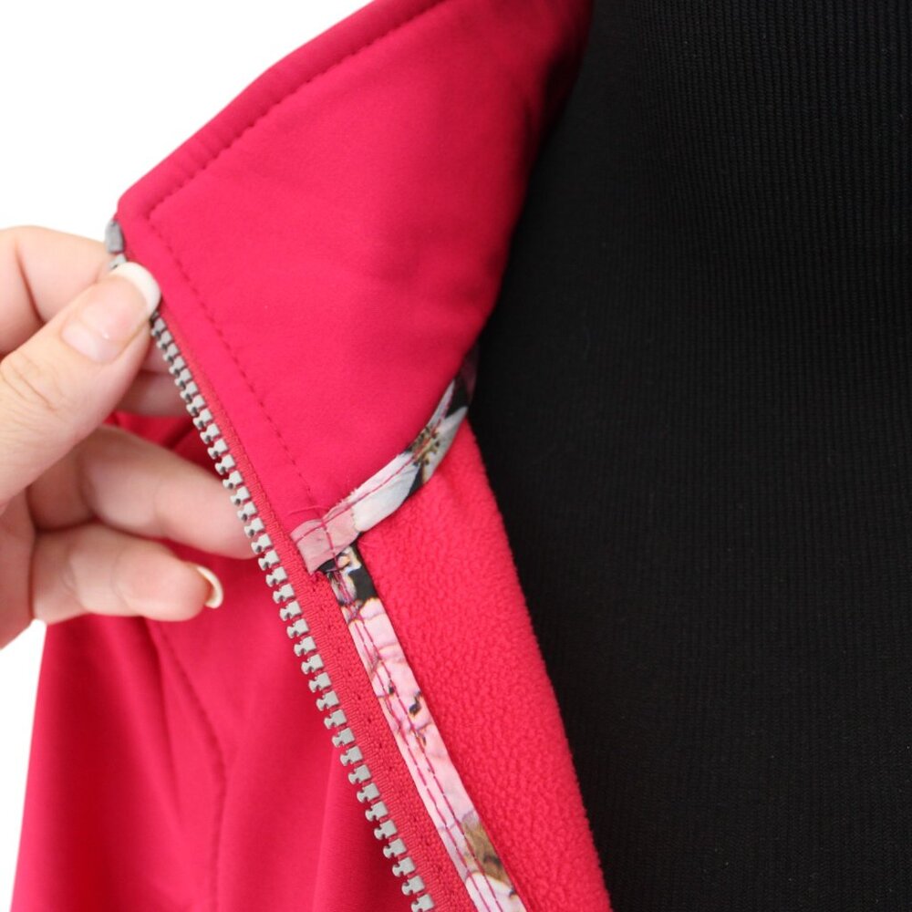 Betsey Johnson Soft Shell Hooded Coat Pink Water Repellent Ruffle, Size M, EUC - Picture 9 of 16